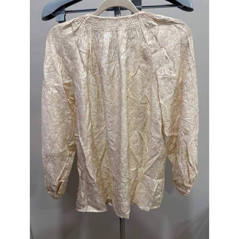 J Mclaughlin Constance Silk Blend Blouse Mini Drawing Room Off White Tan XL - Picture 5 of 7
